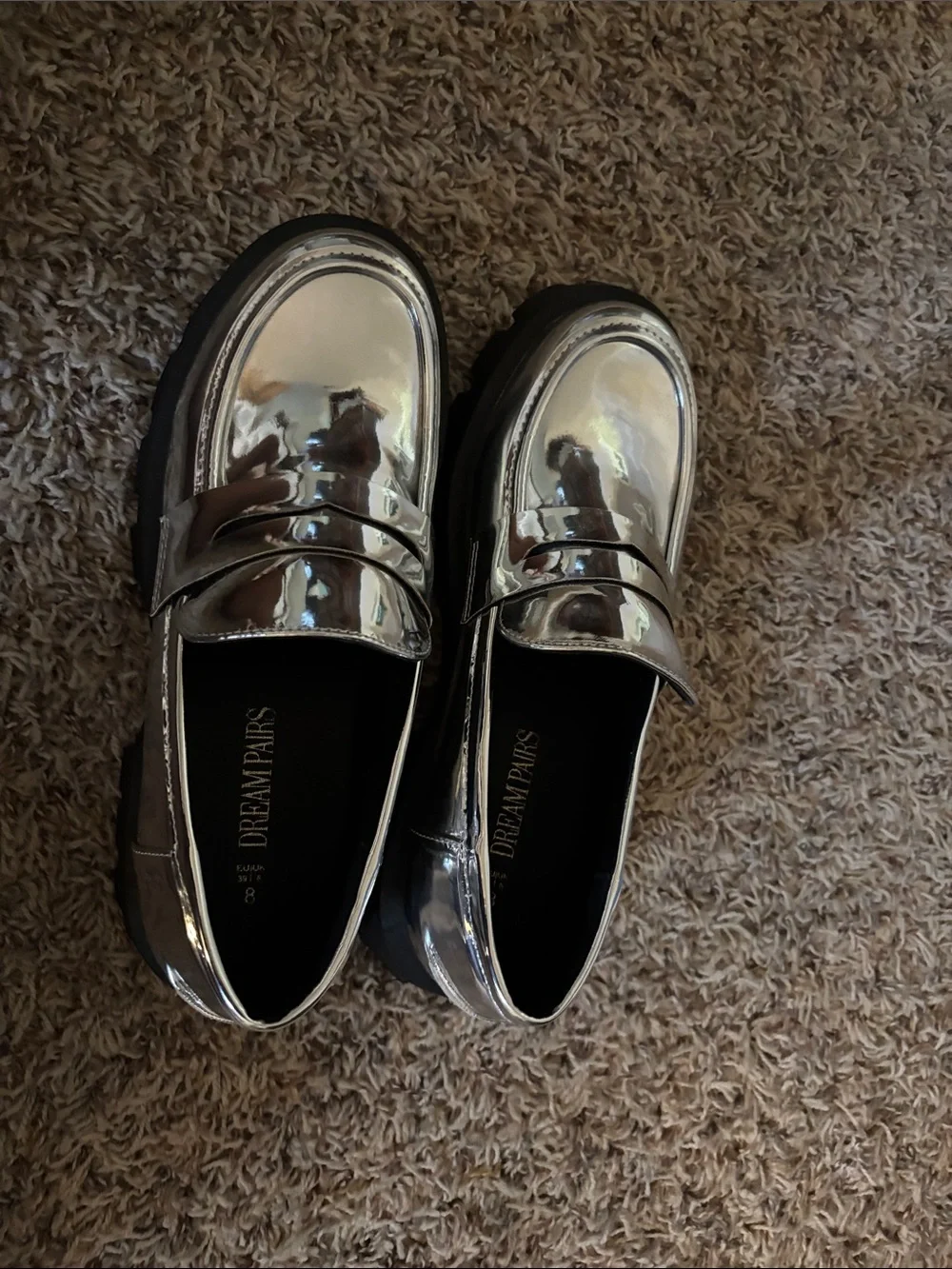 Dream Pairs Silver Mirror Platform Loafers